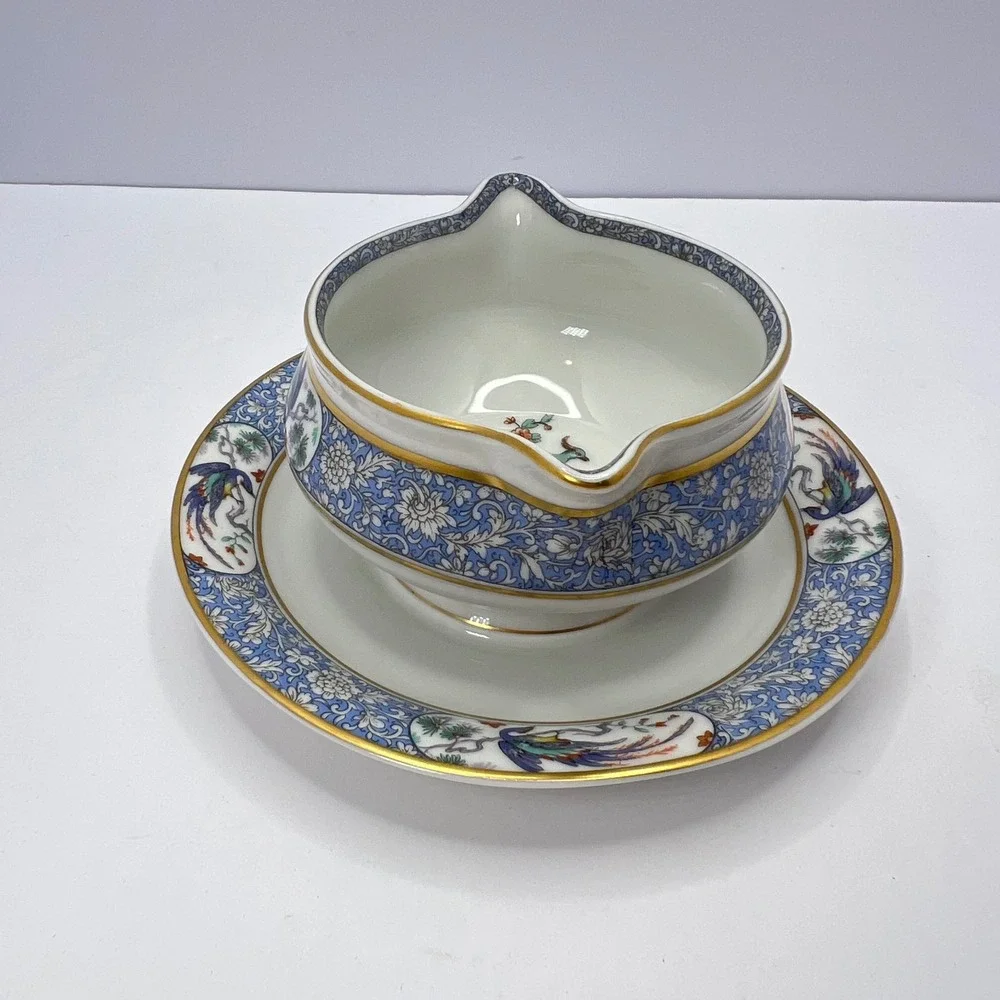 Haviland Limoges Gravy Boat Rajah Peacock Bird Underplate French Grandmillennial